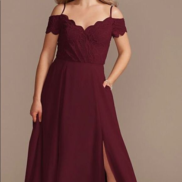 COPY2-DB Studios Celebrate Wine size 0 lace chiffon off-shoulder long bridesma… - Picture 1 of 8